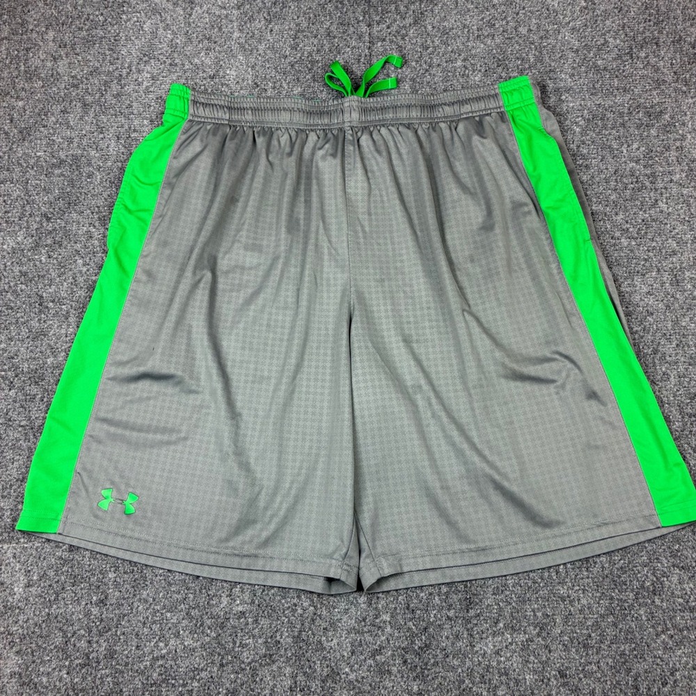 Under Armour Mens Size 2XL XXL Athletic Shorts Grey Green Loose Fit Gym Pockets